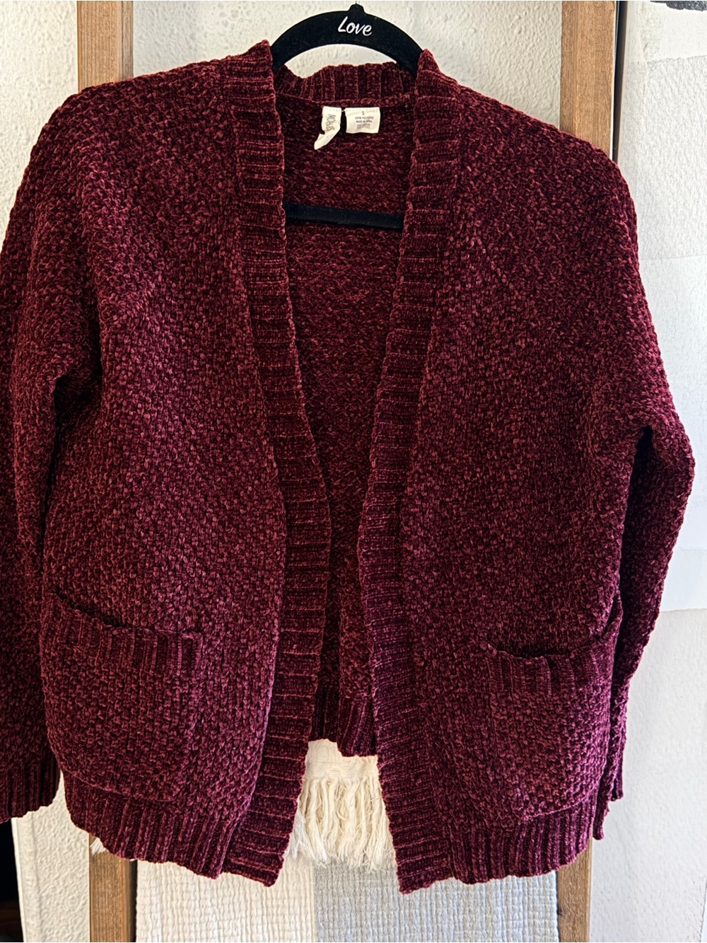 Cozy Open-Front Chenille Cardigan in Wine